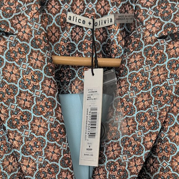 Alice + Olivia Macey Metallic Satin Jacquard Blazer NWT Size 4 - Picture 6 of 10